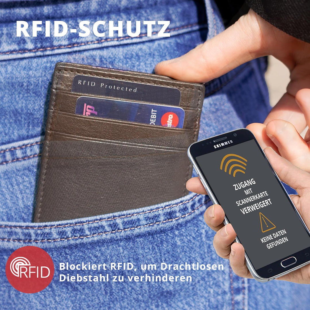 Garzini Magic Wallet, RFID Geldbeutel für Herren aus echtem Leder, Platz für 8 Karten mit Münzfach,