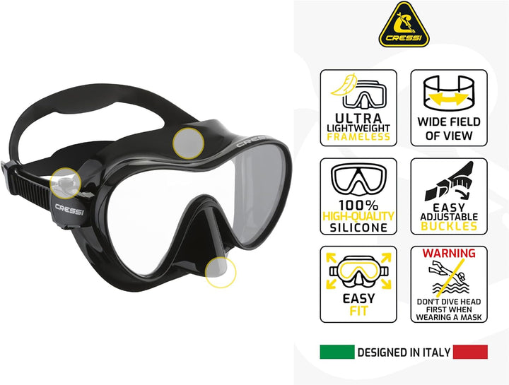CRESSI F1 - Rahmenlose Maske F1 oder Combo Set Rahmenlose Maske + Schnorchel Dry zum Tauchen und Sch