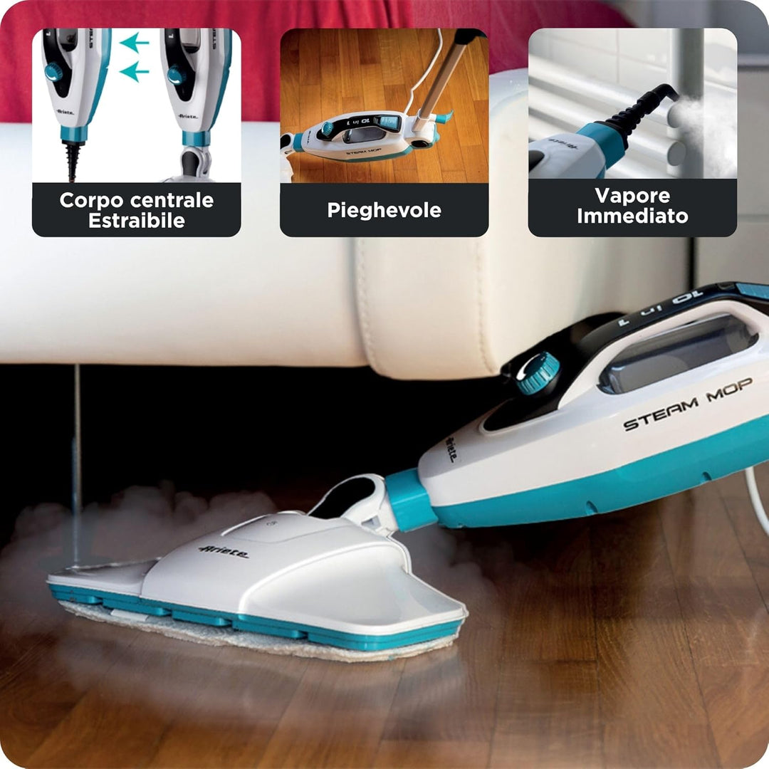 Ariete 4175 Dampfbesen 10-in-1-Dampfreiniger, 1500W, Wassertank 350cc, entfernt bis zu 99% der Bakte