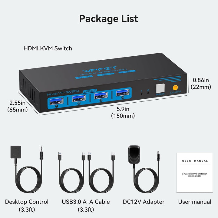 USB 3.0 HDMI KVM Switch 2 PC 1 Monitore 4K60Hz KVM-Switches für Zwei Computer teilen sich 1 Satz Mau