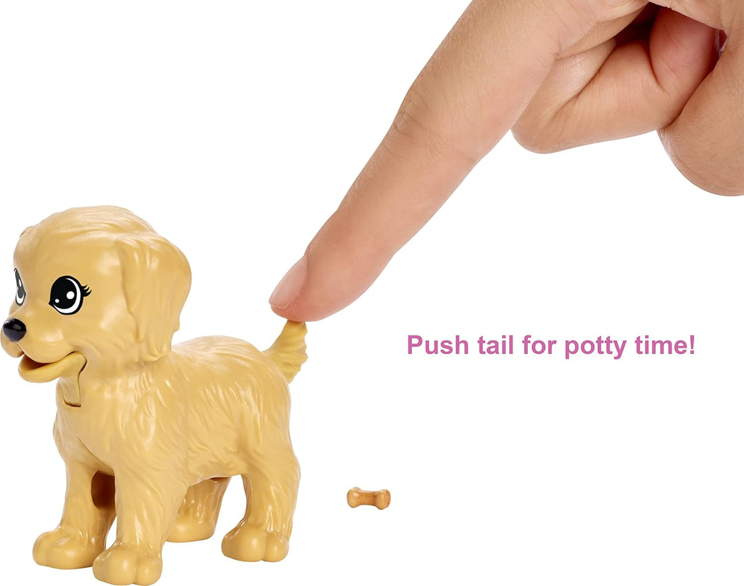 Barbie FXH08 - Hundesitterin, blond, Spielset mit 4 Hunden, mit einem Häufchen machenden und einem P