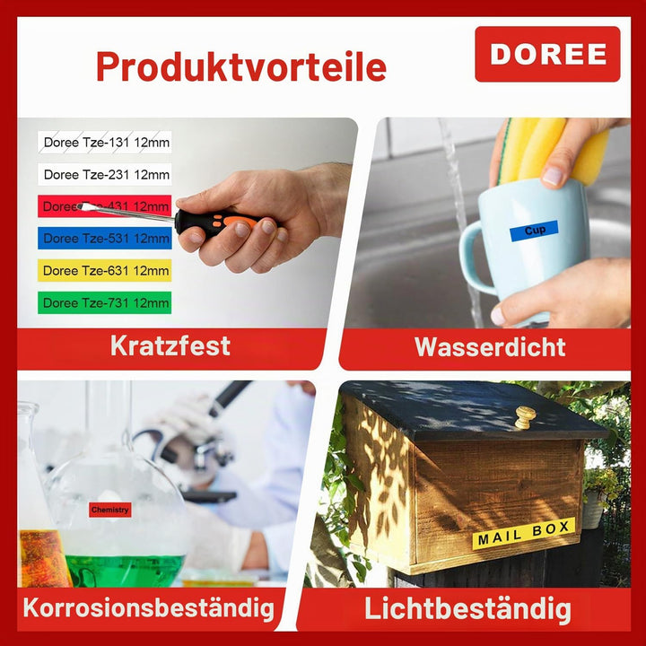DOREE 6Pack Tze131,Tze231,TZe431,Tz531,Tz631,Tz731 UV-beständig bänder 12mm