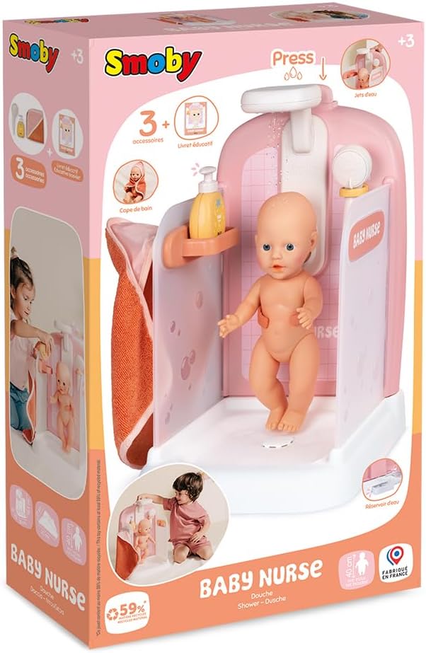 Smoby - Baby Nurse Puppen-Dusche mit funktionalem Duschkopf &amp; Zubehör - Für Puppen bis 42 cm (Puppe