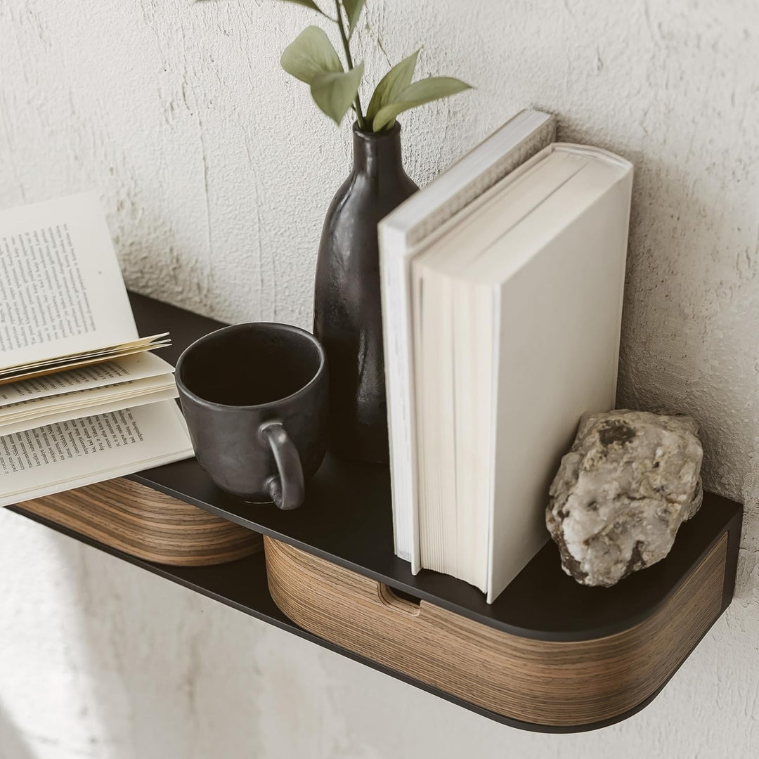 Valiai Schwebendes Regal mit 2 Schubladen - Hängendes Wandregal Holz - Kleine Wandschubladen Hängend