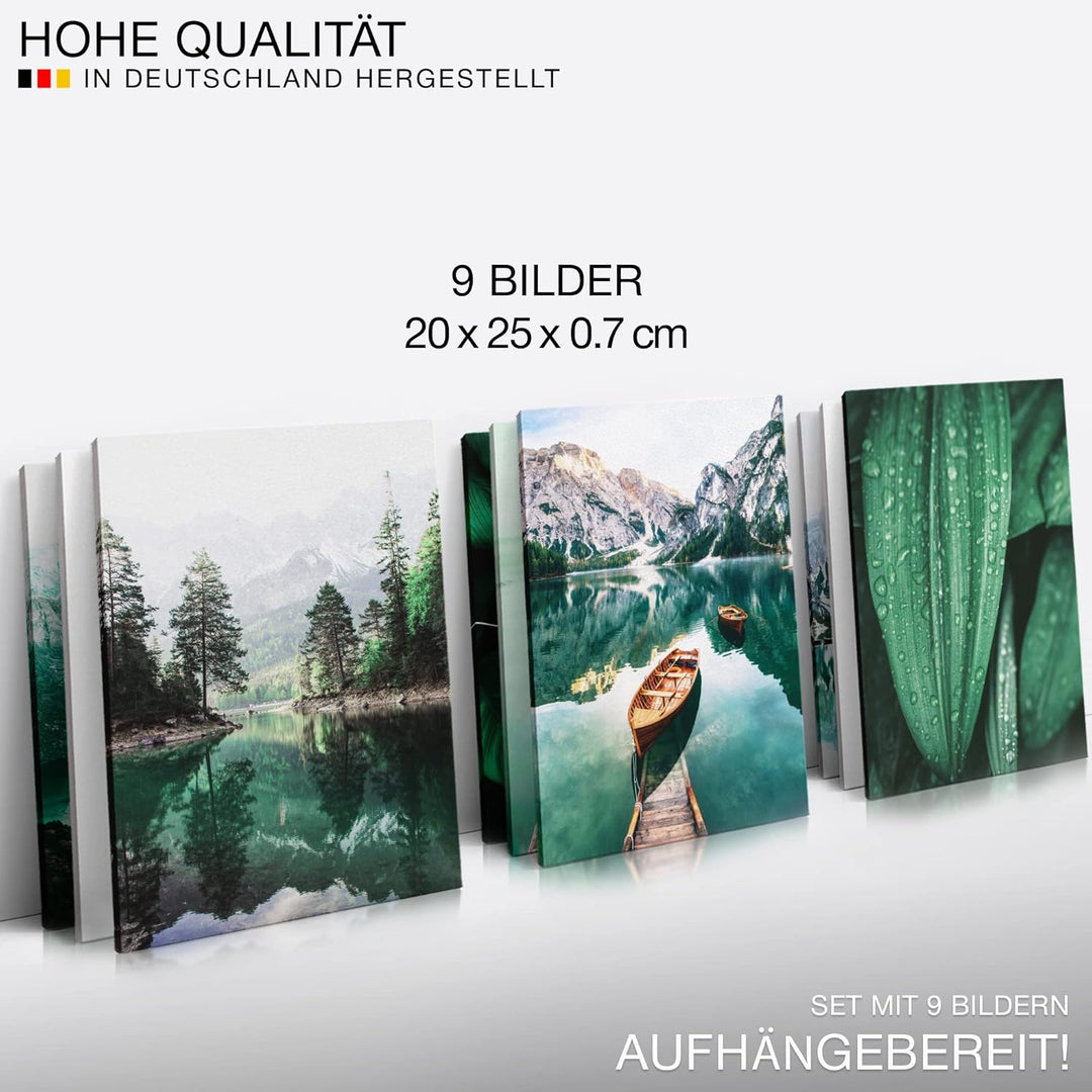 Novart Wandbilder Natur - KOMPLETT AUFHÄNGFERTIG - Berge Wohnzimmer Schlafzimmer- 9 Moderne Mood-Bil