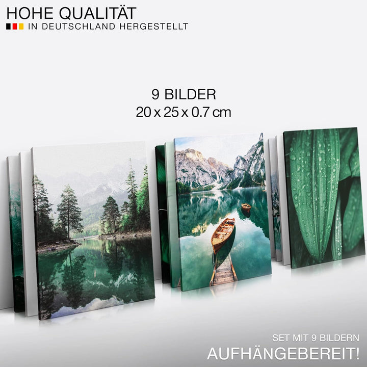 Novart Wandbilder Natur - KOMPLETT AUFHÄNGFERTIG - Berge Wohnzimmer Schlafzimmer- 9 Moderne Mood-Bil