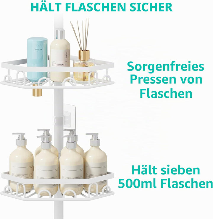 HapiRm Teleskopstange Duscheckregal Teleskop - Teleskopregal, 70-276cm | 4 Tier rostfrei Teleskop Ba