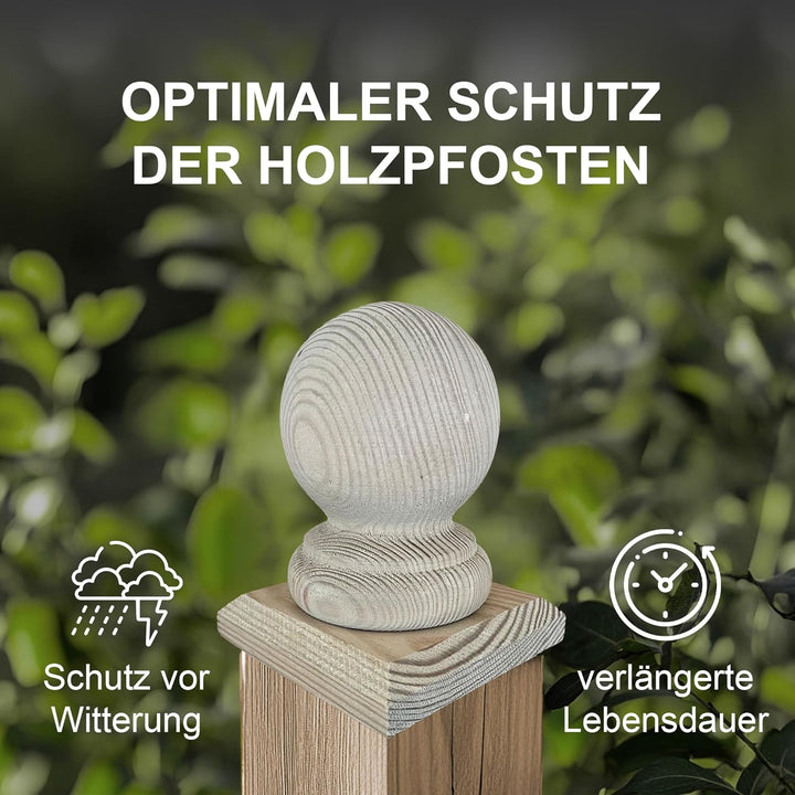 h2i Pfostenkappe Kugel | Holz imprägniert | 80 x 80 mm | 10 Stück | Eckige Abdeckkappe für Garten Ho