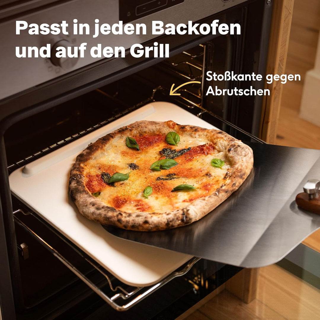 SILBERTHAL Pizza Set 3tlg mit Pizzastein, Pizzaschieber &amp; Pizzaschneider | Zubehör Set aus Edelstahl