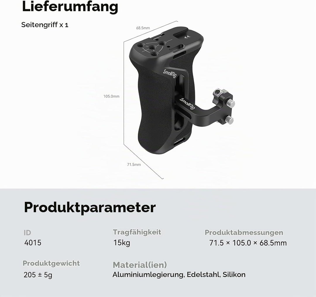 SMALLRIG 1/4" Seitengriff für Kamerakäfige, Aluminium Side Handle mit integriertem 1/4"-20 Gewindelo