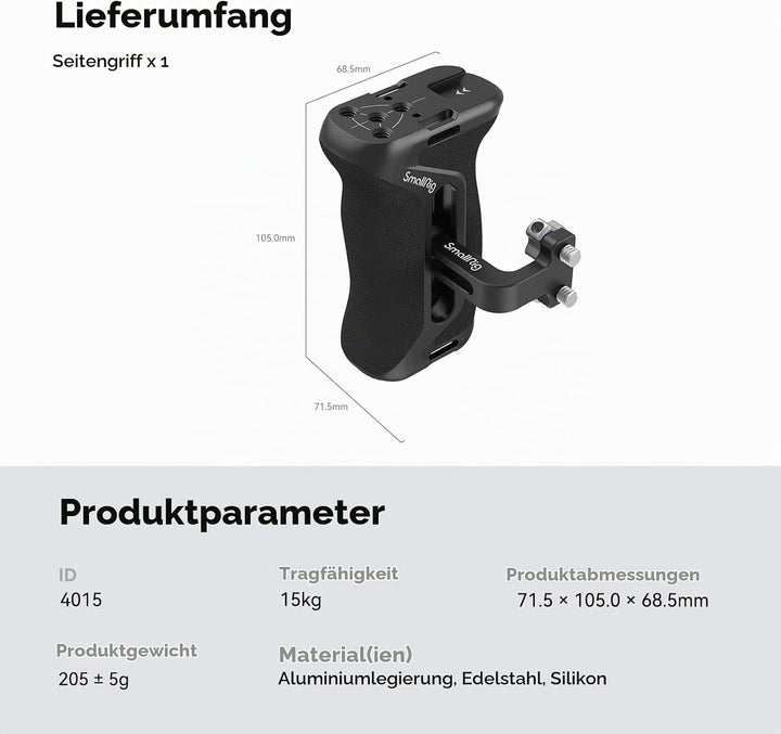 SMALLRIG 1/4" Seitengriff für Kamerakäfige, Aluminium Side Handle mit integriertem 1/4"-20 Gewindelo