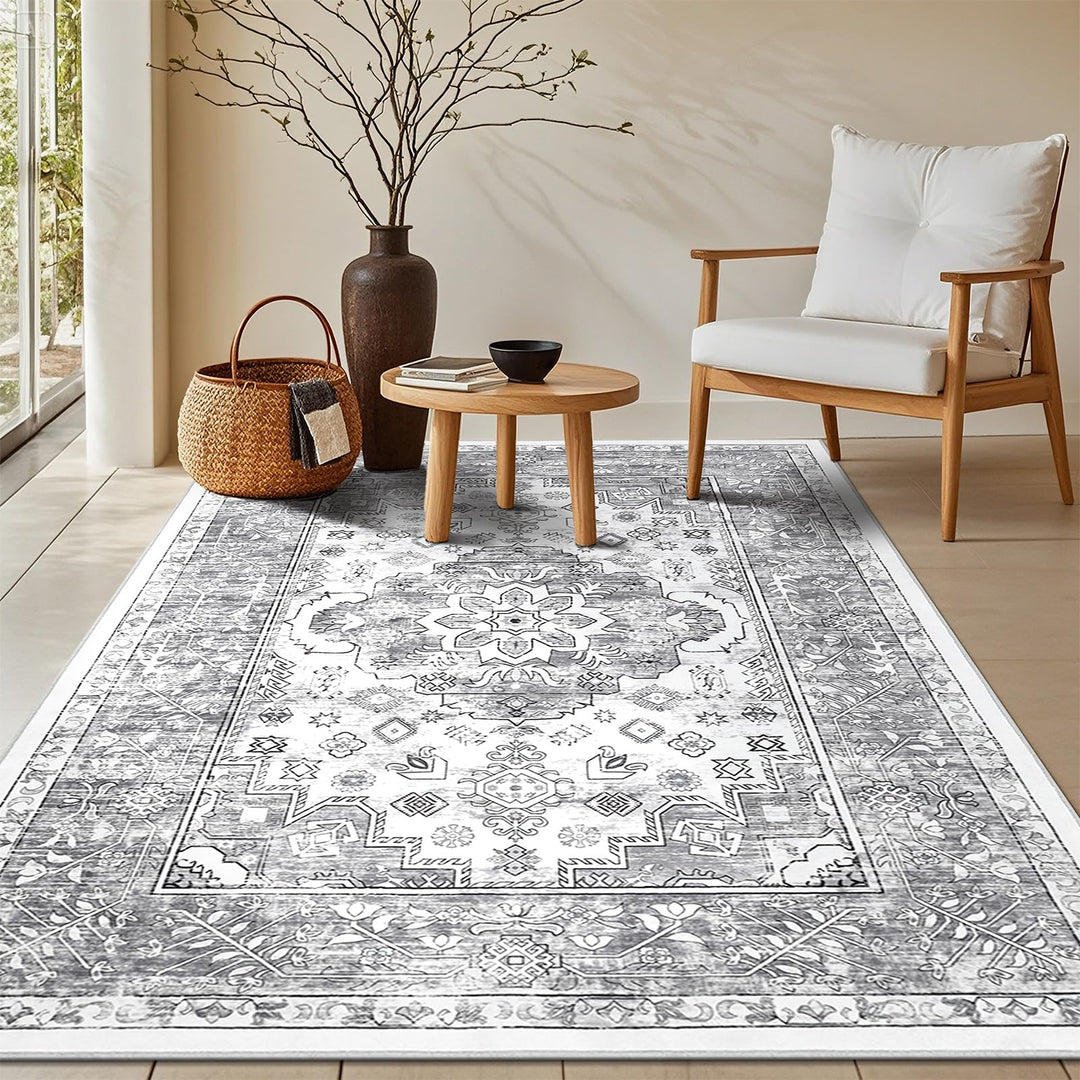 Enyhom Teppich Wohnzimmer 120 x 180 cm Schlafzimmer Teppich, Grosser Waschbarer Kurzflorteppich Vint