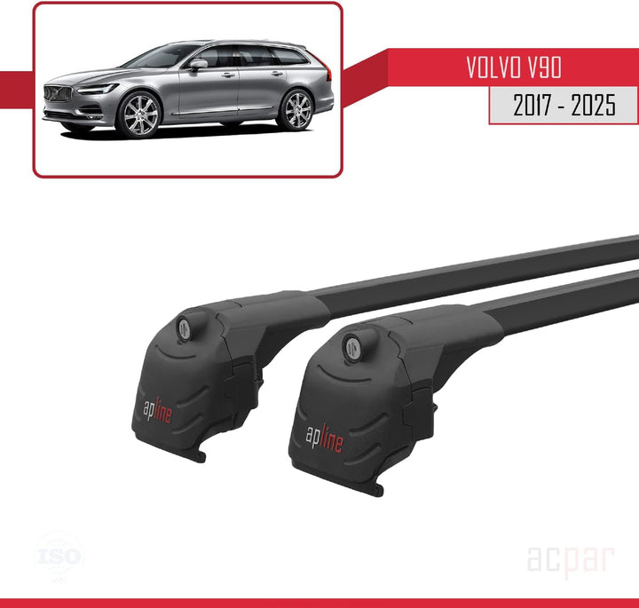 acpar Kompatibel mit Volvo V90 (EU) 2017-2023 Relingträger ACE-2 Dachträger Gepackträger SCHWARZ