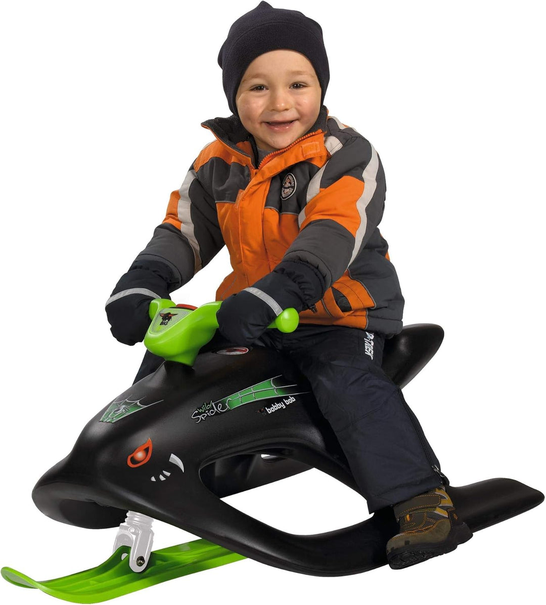 BIG-Bobby-Bob - Wild Spider - Kinderschlitten, Zugseil mit Griff, leichte Lenkung mit Metallkufen, l