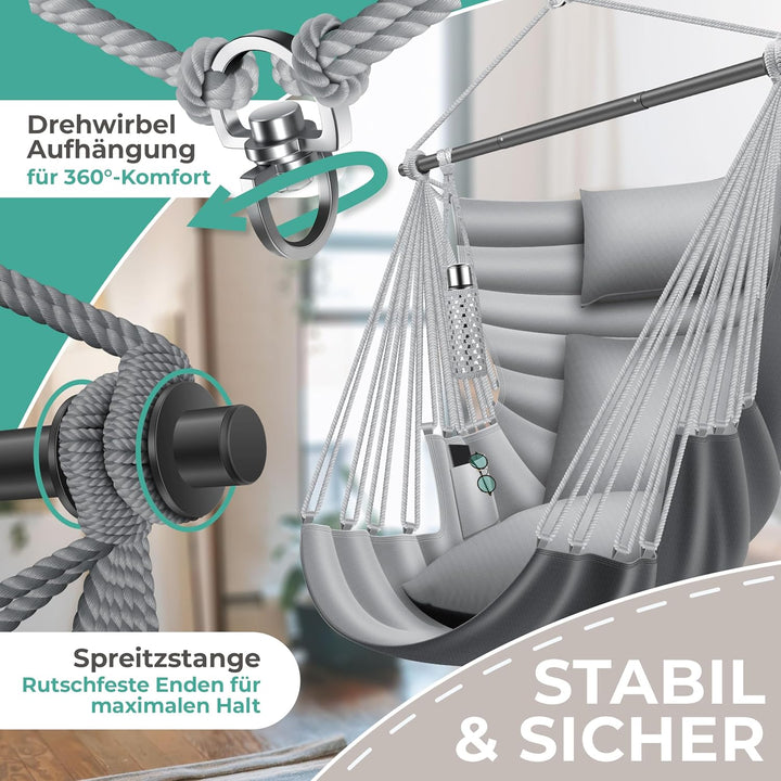 KESSER® Hängesessel Haiti 150kg Traglast, Hängestuhl 360° Drehung, Hängeschaukel Indoor-Outdoor UV-b