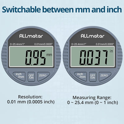 ALLmeter 0.01/0.0005'' Digital Messuhr 0-25.4 mm/1" mit Toleranzfunktion Zoll/metrische Umrechnung D