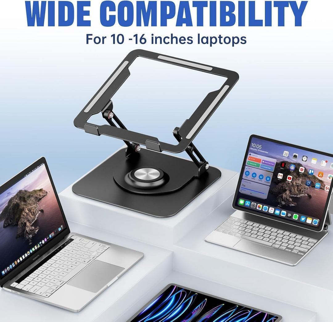 Laptop-Ständer für Schreibtisch, Verstellbarer Computerständer mit 360° drehbarer Basis, Faltbarer u
