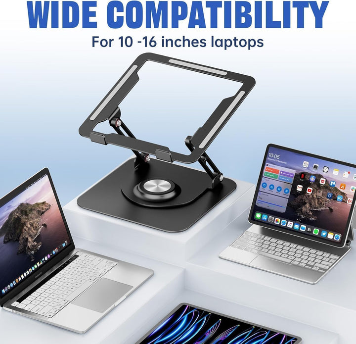 Laptop-Ständer für Schreibtisch, Verstellbarer Computerständer mit 360° drehbarer Basis, Faltbarer u