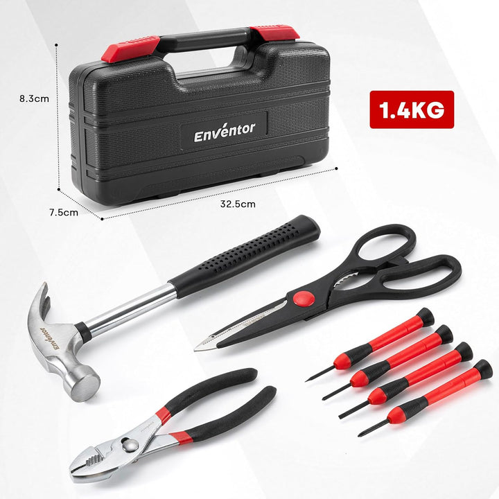 Enventor 48-Tlg Kleiner Werkzeugkoffer, Rotes Mini-Werkzeugset mit Hammer und Schraubendreher-Set, i