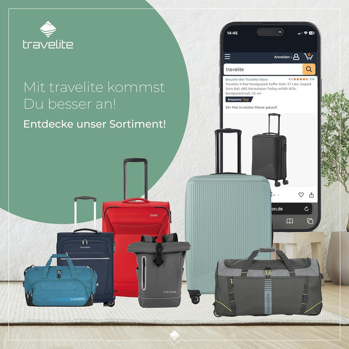 travelite 2-Rad Trolley Grösse L, Gepäck Serie BASICS ACTIVE: Weichgepäck Reisetasche mit Rollen im