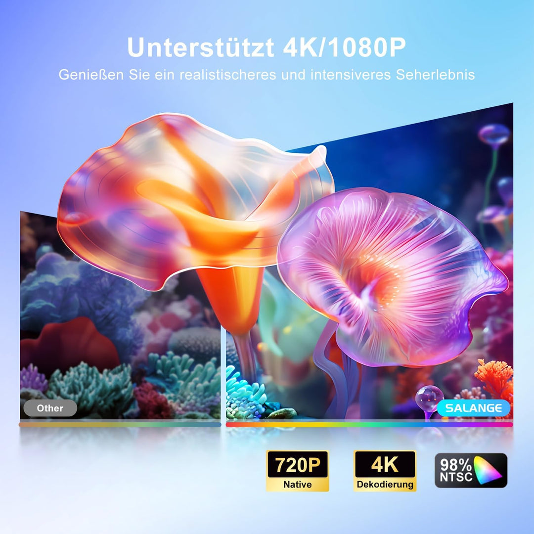 Salange Mini Beamer Unterstützt 4K, Android 14 mit Apps,Smart Projektor Tragbarer mit 5G WiFi 6 und