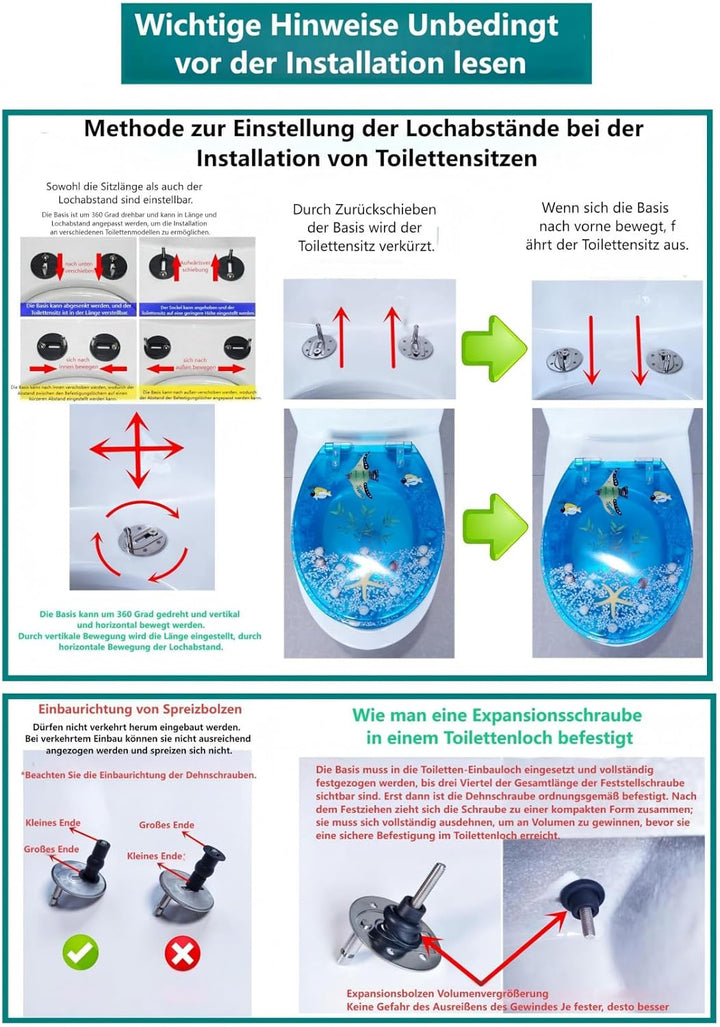 Premium-Toilettensitz aus blauem Ozeanharz, Soft-Close-Funktion mit antibakterieller Wirkung, langsa