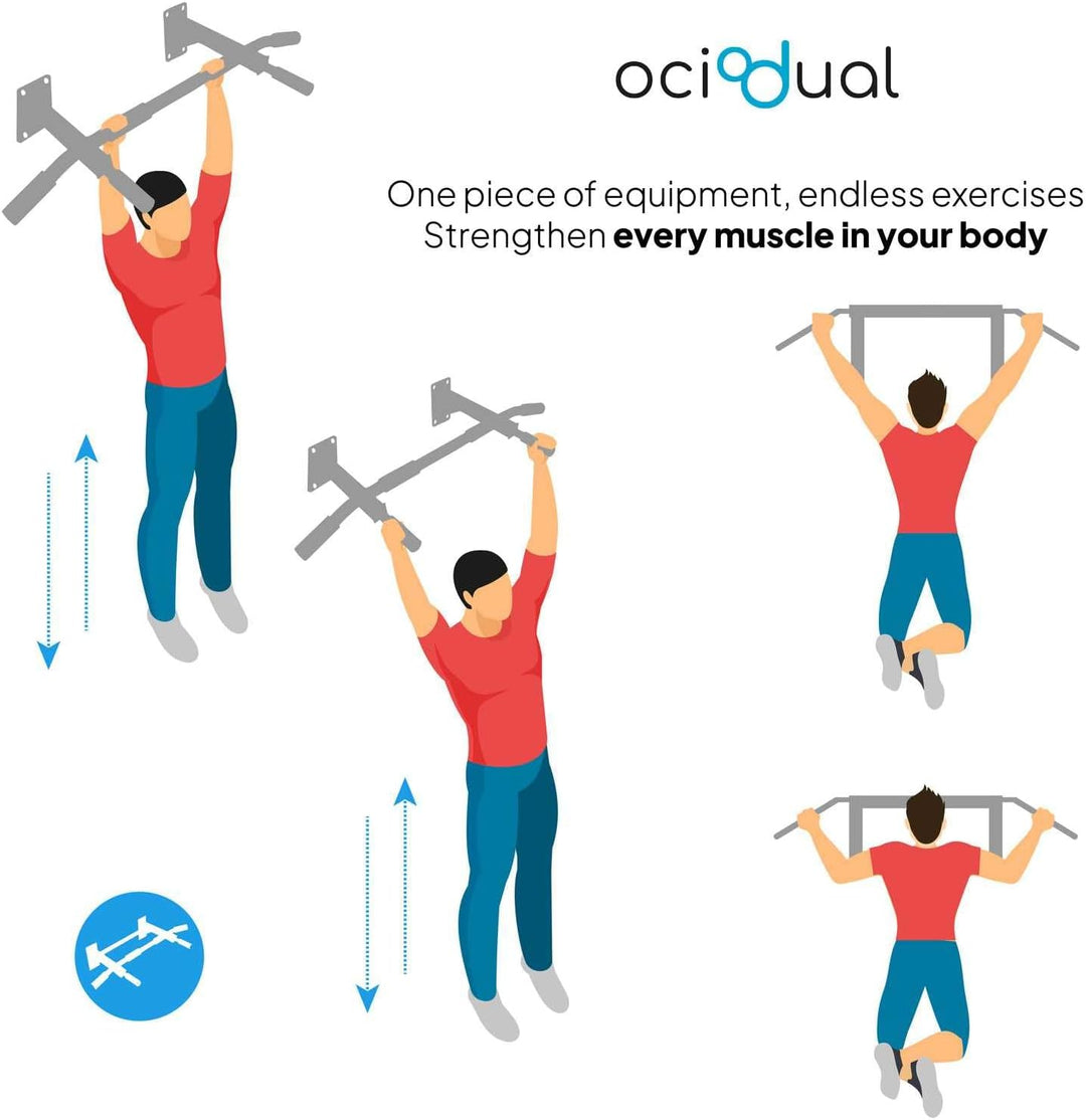 OcioDual Klimmzugstange für die Wand, Pull Up Klimmzugstange, bis 350 kg, Schwarz, Fitnessstudio für