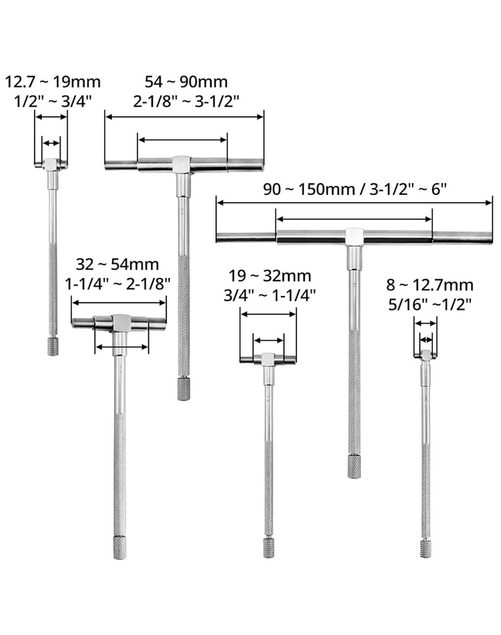 QWORK® Teleskoplehren 8mm - 150mm Innendurchmesser Einstellbar, 6 Stück/Set