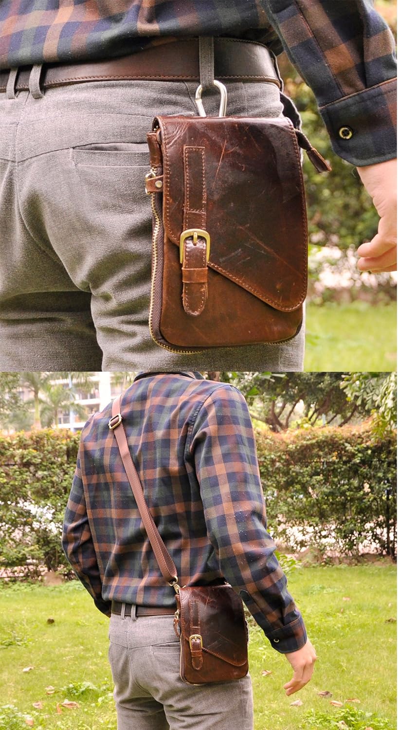 Le'aokuu Herren Verrückt Pferd Leder Tasche Freizeit Universität Schultasche Reisetasche Schultertas