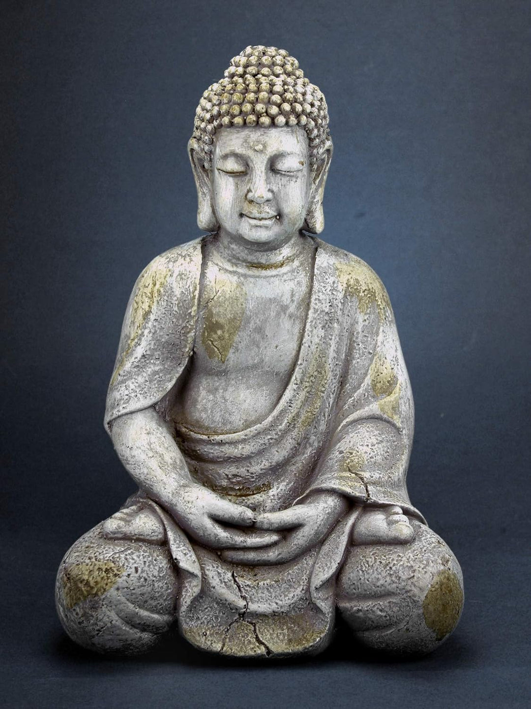 GeKi Trend Buddha Garten Figur 30,5 cm gross frostfest wetterfest grau Antik Stein-Optik Deko