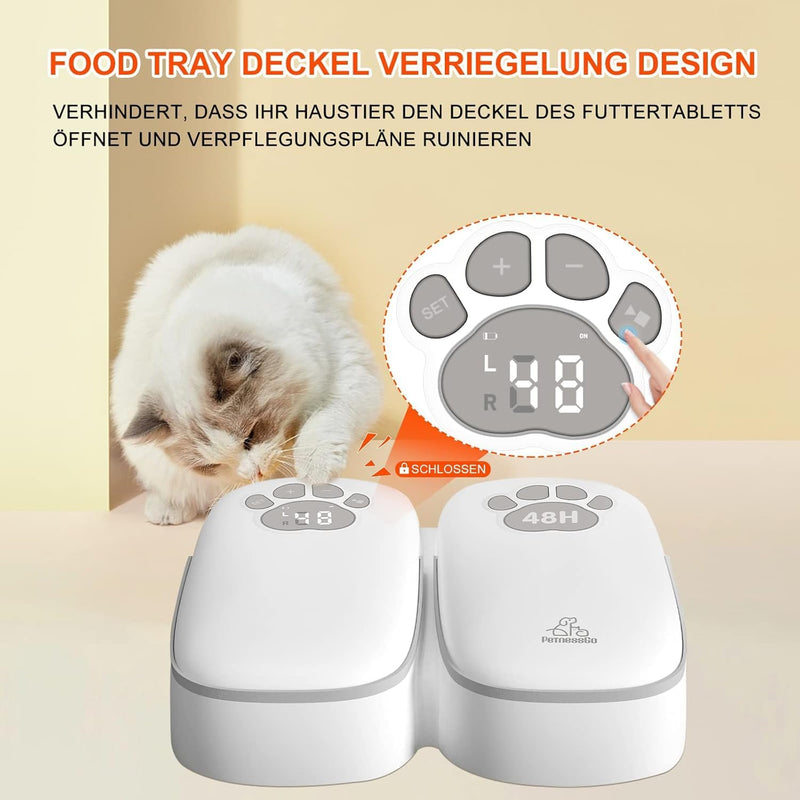 ZMAYPLUS Futterautomat für Katzen, Zwei-Mahlzeiten-Futterautomat für Hunde und Katzen, Display-geste