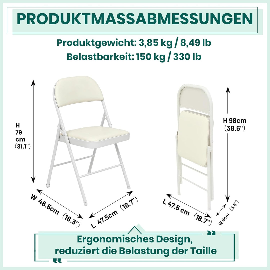 Klappstuhl mit PU-Leder &amp; Polsterung, Stabiler Metallrahmen, Leicht &amp; Platzsparend, für Büro, Zuhaus