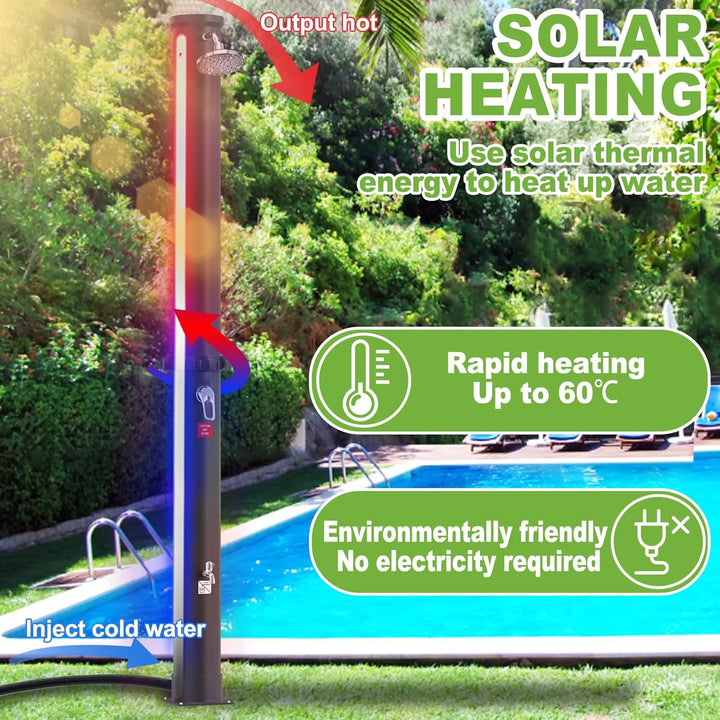 LZQ Solardusche 40 Liter Solar Gartendusche Pooldusche, Aussendusche Warmes Wasser max. 60°C mit Reg