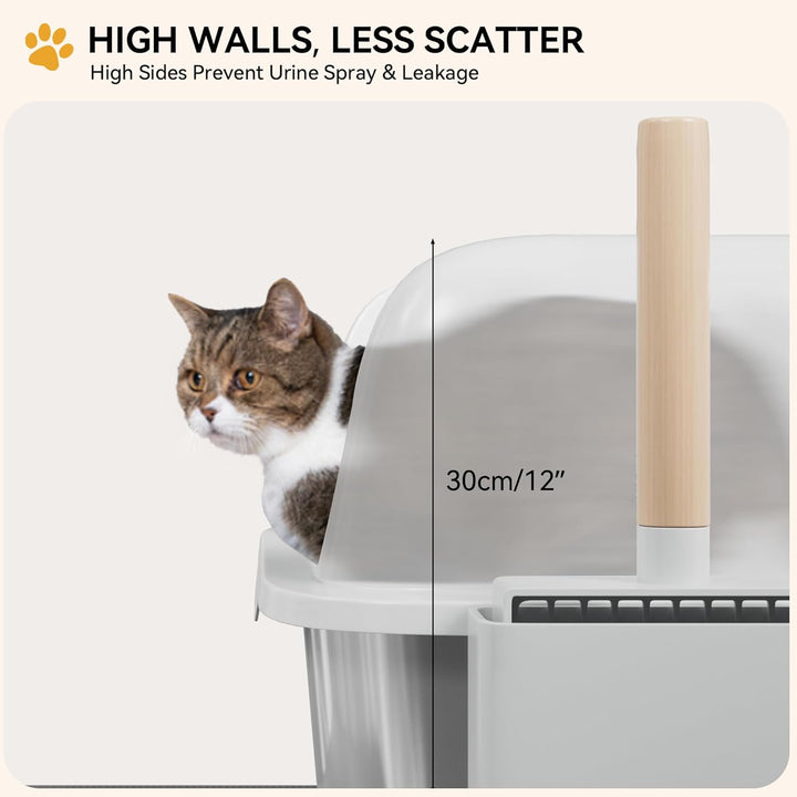 YITAHOME Edelstahl-Katzentoilette mit Deckel, XXL Extra Grosses Katzenklo mit Schaufel – Rutschfeste