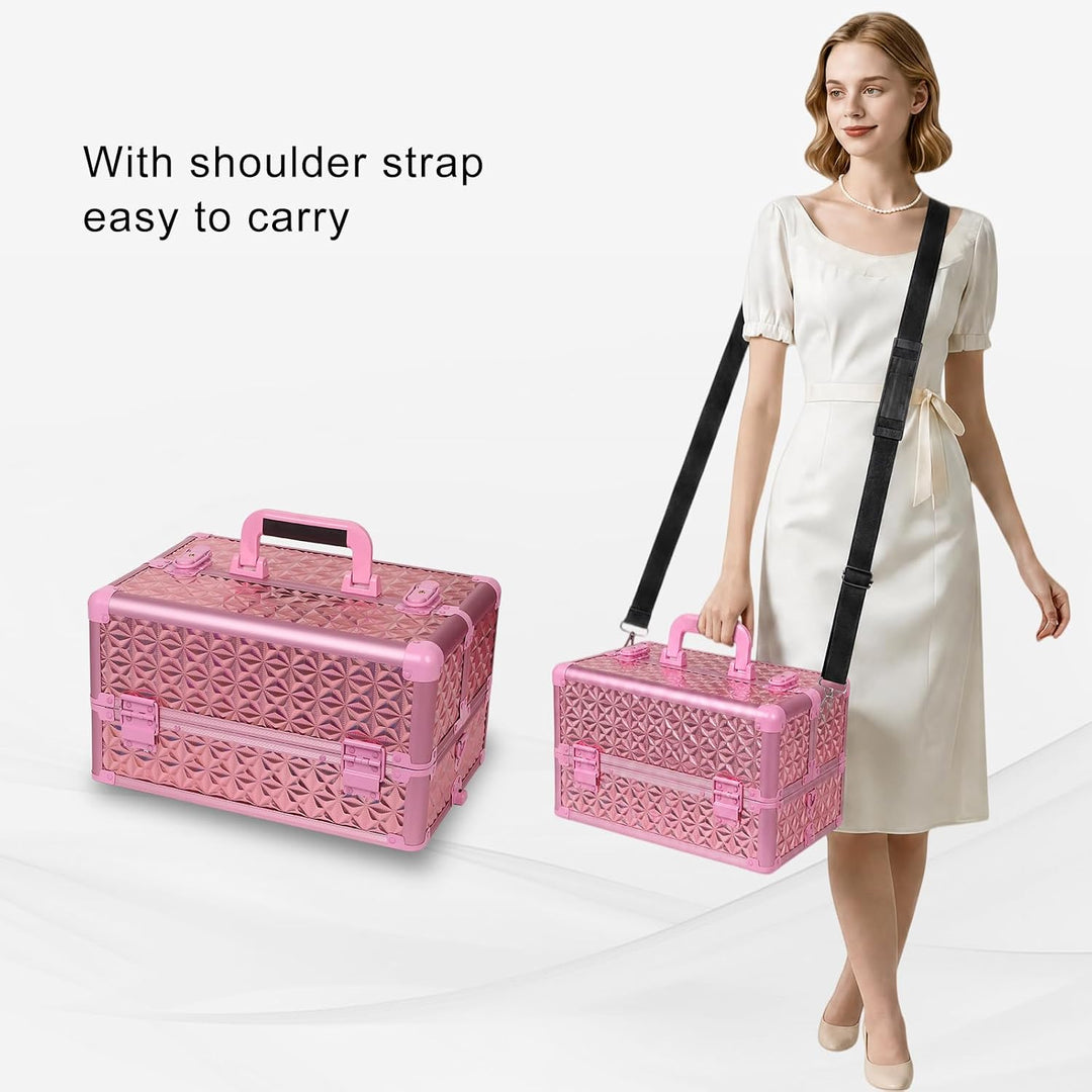 Kosmetikkoffer Trolley, 6-in-1 Schminkkoffer mit Spiegel & Schloss, Grosser Kosmetik Reisekoffer Mak