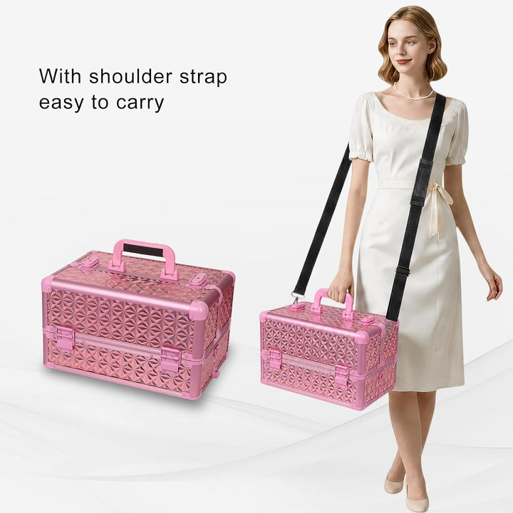 Kosmetikkoffer Trolley, 6-in-1 Schminkkoffer mit Spiegel & Schloss, Grosser Kosmetik Reisekoffer Mak