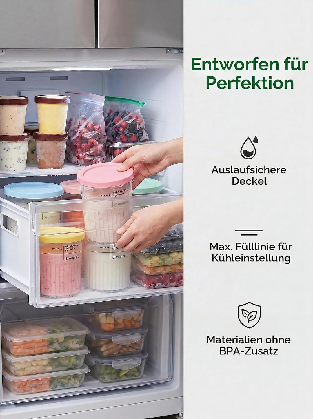 4er-Pack Eisbehälter für Ninja Creami Deluxe NC500, NC501 &amp; NC502eu-Serie, Eiscreme Behälter mit Dec