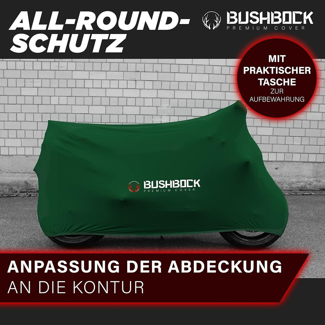 BUSHBOCK® Premium Cover Indoor Motorrad Abdeckplane-Staubschutz-elastischer, atmungsaktiver Samt-Str