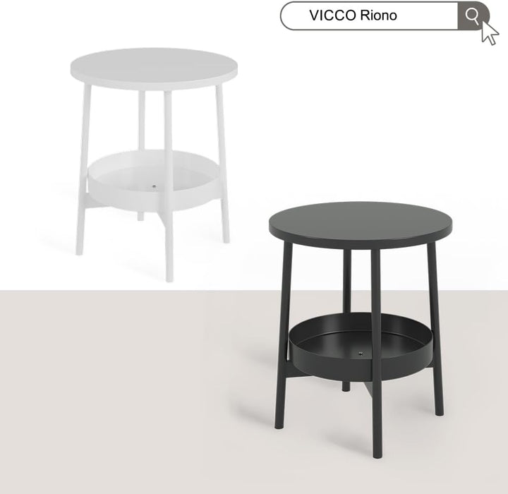 Vicco Beistelltisch Riono, Schwarz, 40 x 40 cm mit zusätzlicher Ablagefläche, Schwarz