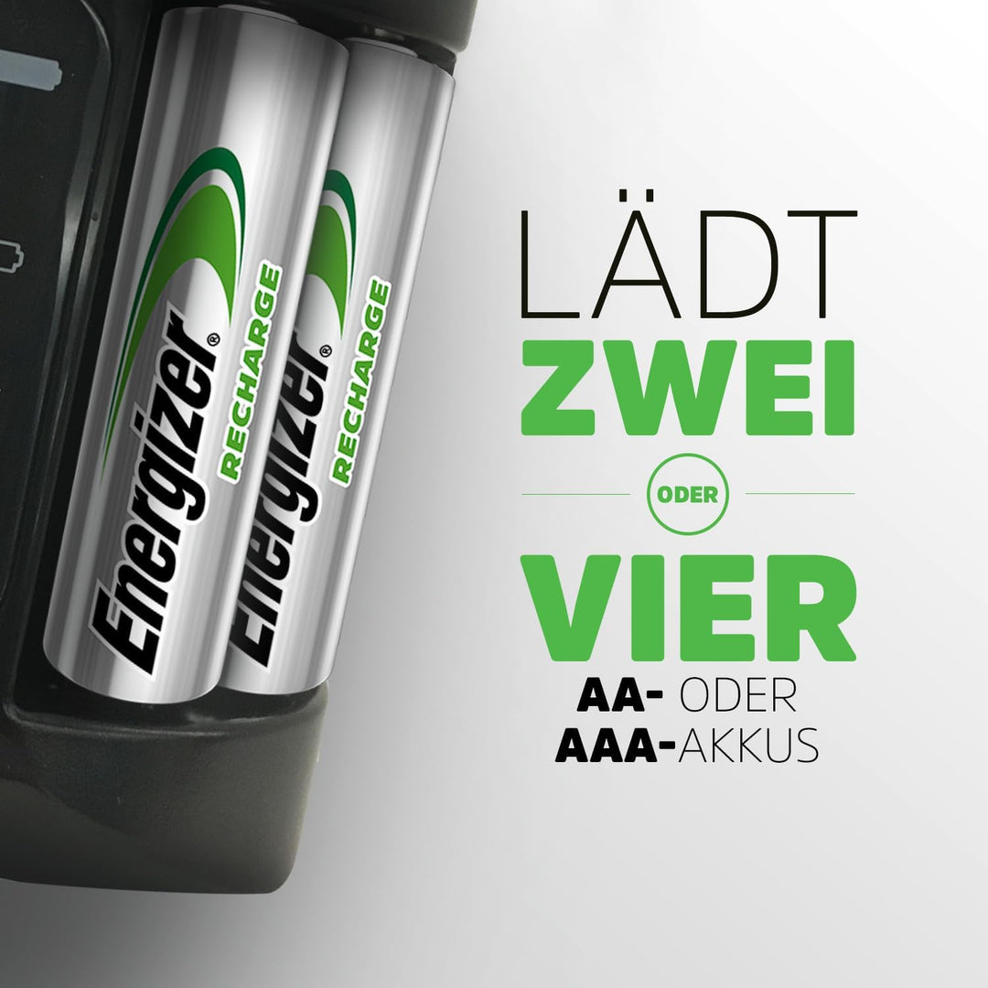 Energizer Recharge Pro - Batterieladegerät für Wiederaufladbare Akku AA und AAA NiMH - 4 AA 2000 mAh
