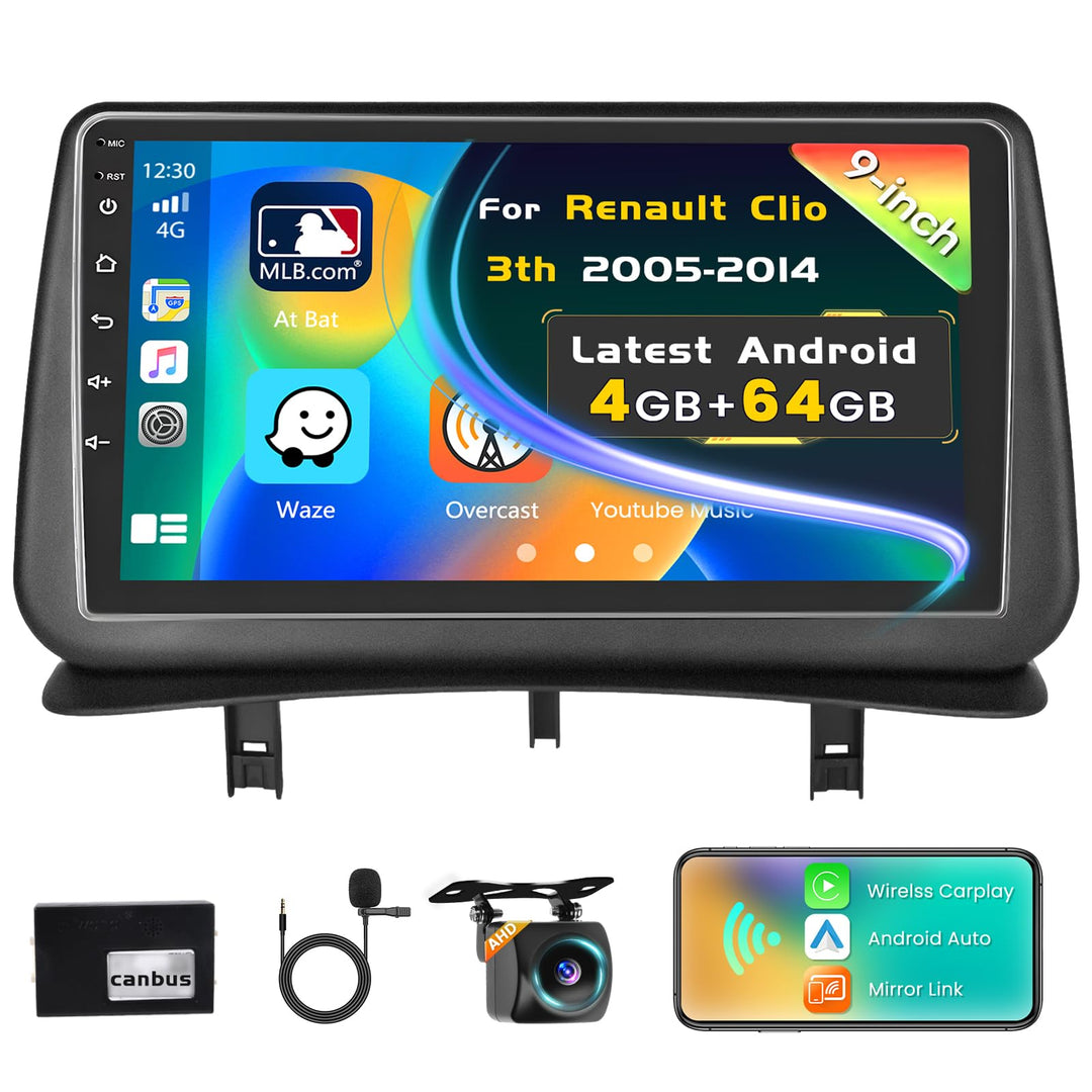【4G+64G】Inefala Android 15 Autoradio für Renault Clio 3th 2005-2014 mit Wireless CarPlay Android Aut