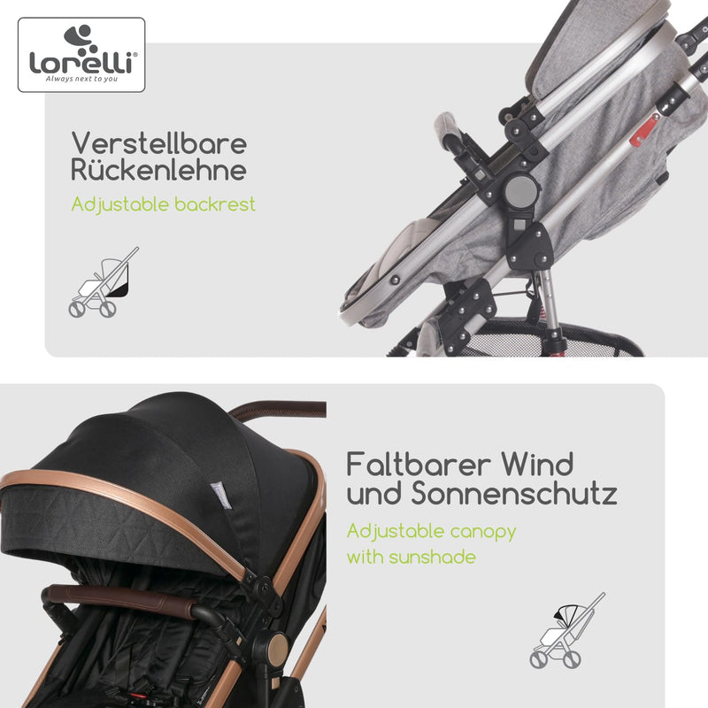 Lorelli Kinderwagen Alba 2 in 1 mit Liegeposition, Kombikinderwagen, Baby Buggy klein zusammenklappb