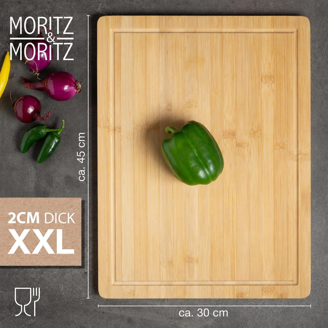 Moritz & Moritz XXL Schneidebrett Bambus Gross - 45 x 34 x 2 cm - Bambus Holzbrett mit Saftrille - Z
