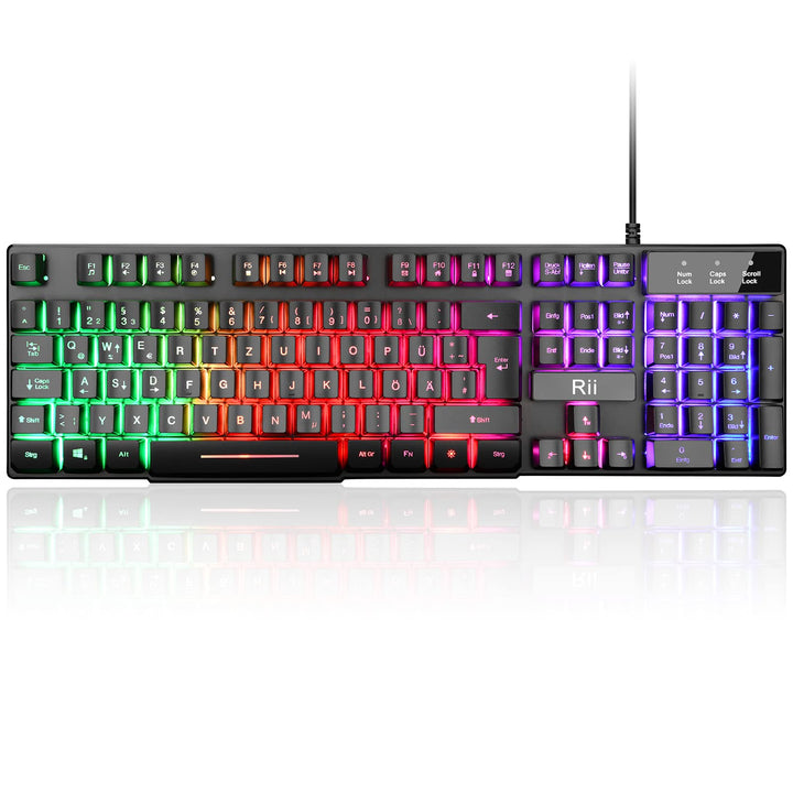 Rii Gaming Tastatur PC, RGB Tastatur kabelgebunden, Regenbogen Beleuchtete Tastatur LED, Gaming Keyb