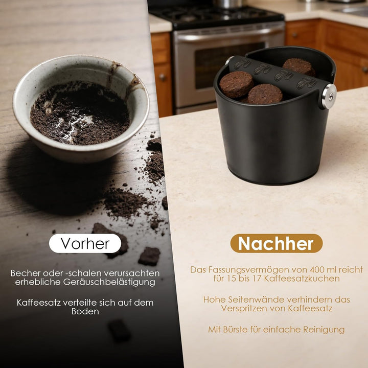 Abklopfbehälter für Siebträger,Gross Knock Box Stossdämpfende,Kaffeesatz Abschlagbehälter mit Abnehm