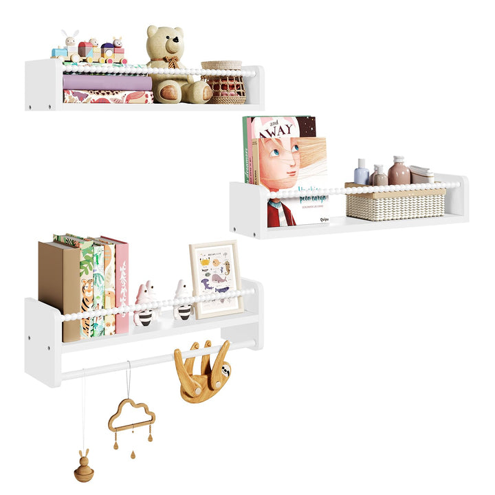 WOLTU 3er Set Kinder Bücherregal Wand, 50cm Wandregal Kinderzimmer, aus Massivholz, Hängeregal Schwe
