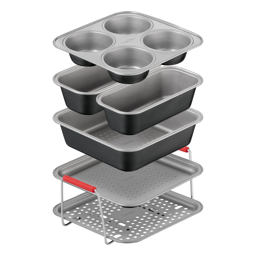 Tefal Dail'Easy 6-tlg. Heissluftfritteusen Accessoires Set, Lochblech-Tablett, Backblech, Brat- & Au