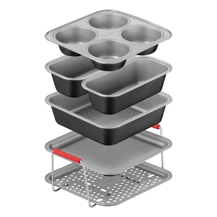 Tefal Dail'Easy 6-tlg. Heissluftfritteusen Accessoires Set, Lochblech-Tablett, Backblech, Brat- & Au