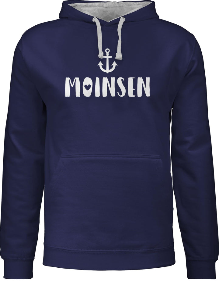 Pullover Herren Frauen Hoodie Kontrast zweifarbig - Sprüche Statement - Moinsen - M - Navy Blau/Grau
