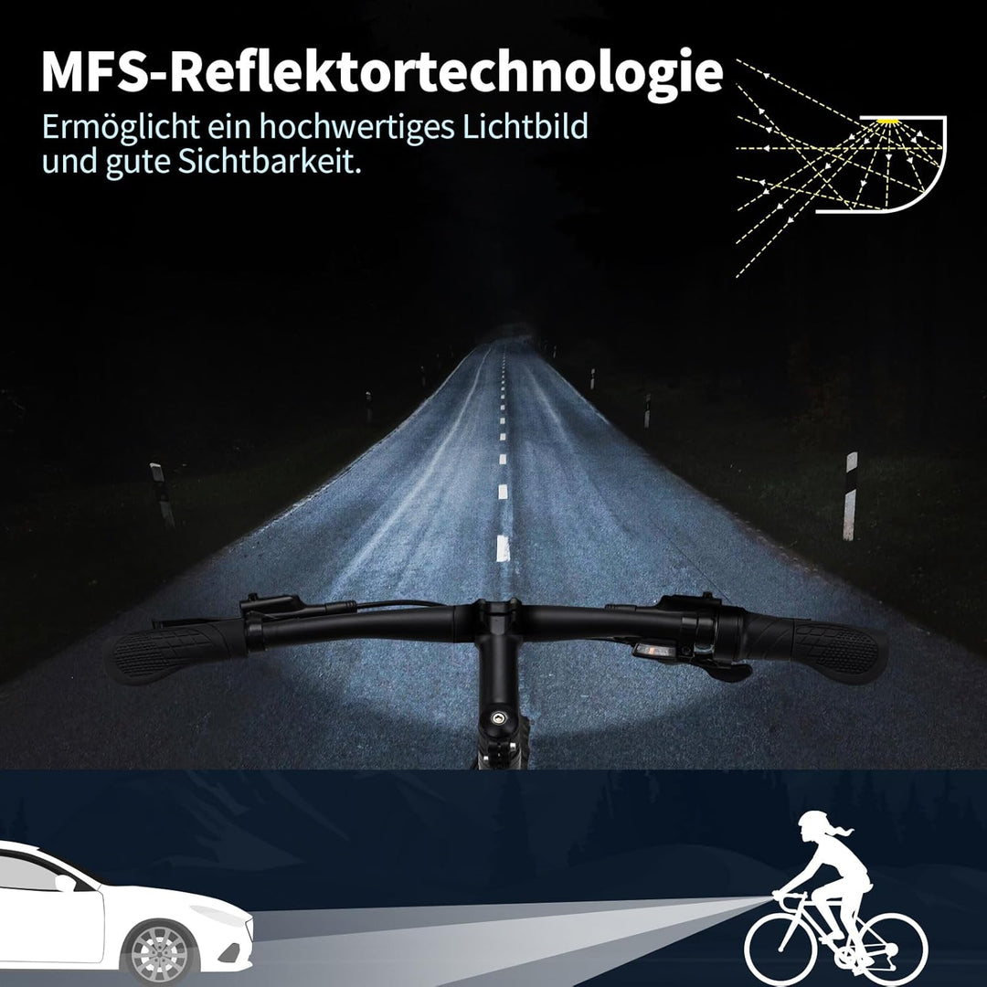 E-Bike Dynamo LED Fahrradlicht Vorne, 30-120 LUX StVZO Zulassung Frontlicht, Fahrradlicht mit Reflek